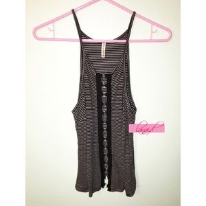 LF Emma & Sam Striped Cut-Out Cutouts O-Ring Edgy Gothic Slub Sleeveless Tank XS